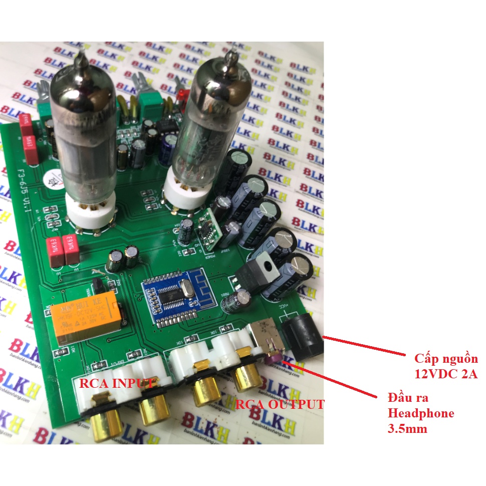 Mạch âm ly đèn 6J5 linh kiện Nhật Bản - có bluetooth 5.0, CÔNG TẮC NGUỒN, chỉnh VOLUME BASS TREBLE