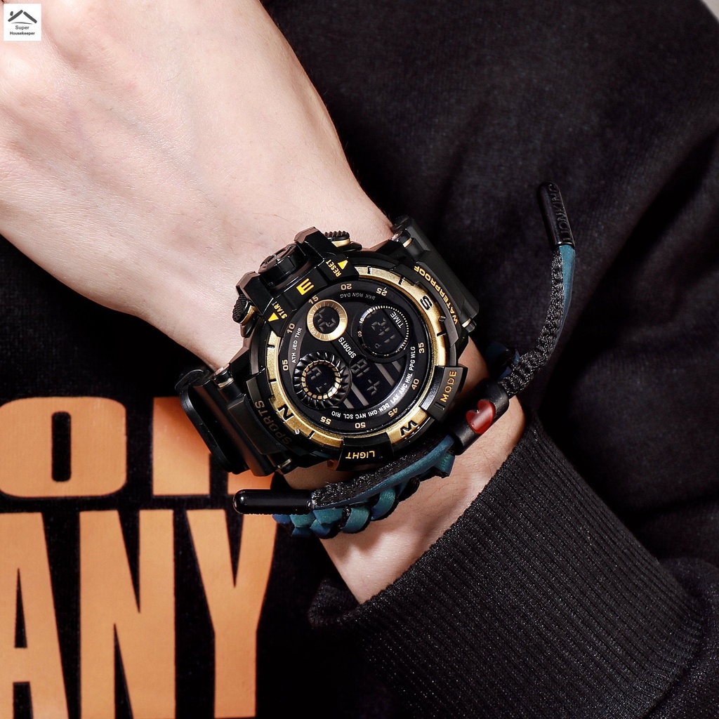 Đồng hồ thể thao dạ quang đa năng chống thấm nước bền bỉ có nút bấm và đèn LED cho nam