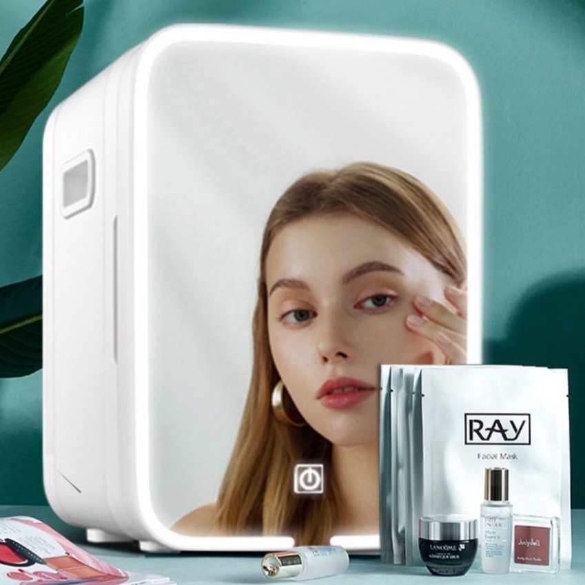 Tủ lạnh mini có gương và đèn led để mỹ phẩm [ Có bảo hành loại tủ 10L]