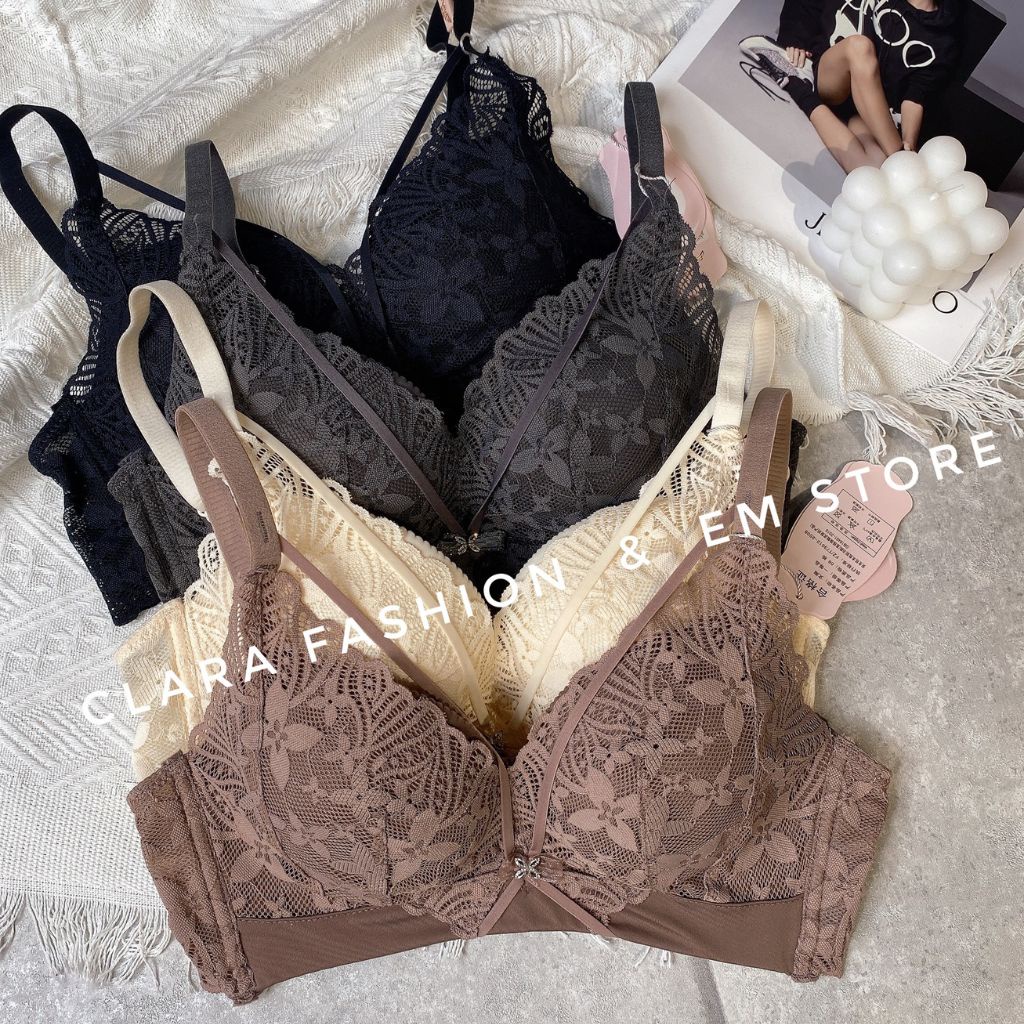 Áo Lót Ren Đan Dây Chéo Sexy, Gọng Dẻo Đệm 4 Phân Tạo Khe Siêu Nâng Ngực  C2