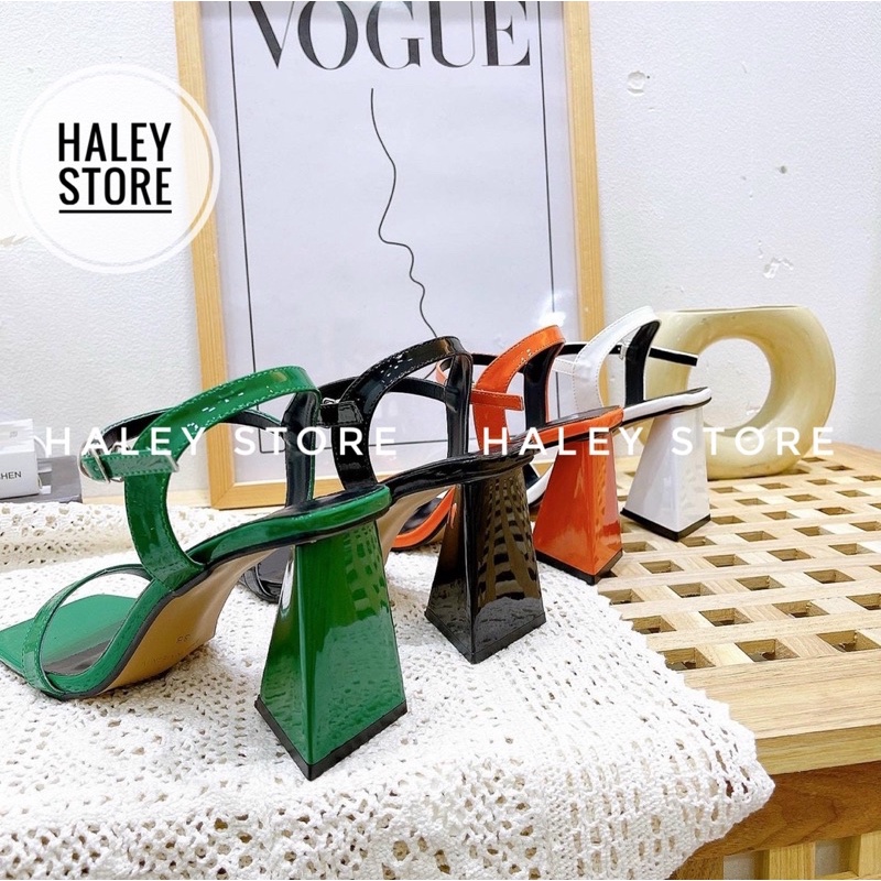 Giày guốc sandal nữ cao gót tam giác HALEY STORE quai ngang mũi vuông thời trang mới nhiều màu rẻ bền đẹp đi chơi