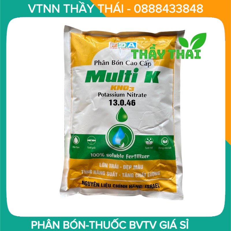 phân bón KNO3, gói 2kg, Phân Bón kali trăng Hòa Tan,KNO3 THL K Gold (13-46 ) Multi K Gold-Kích thích ra hoa