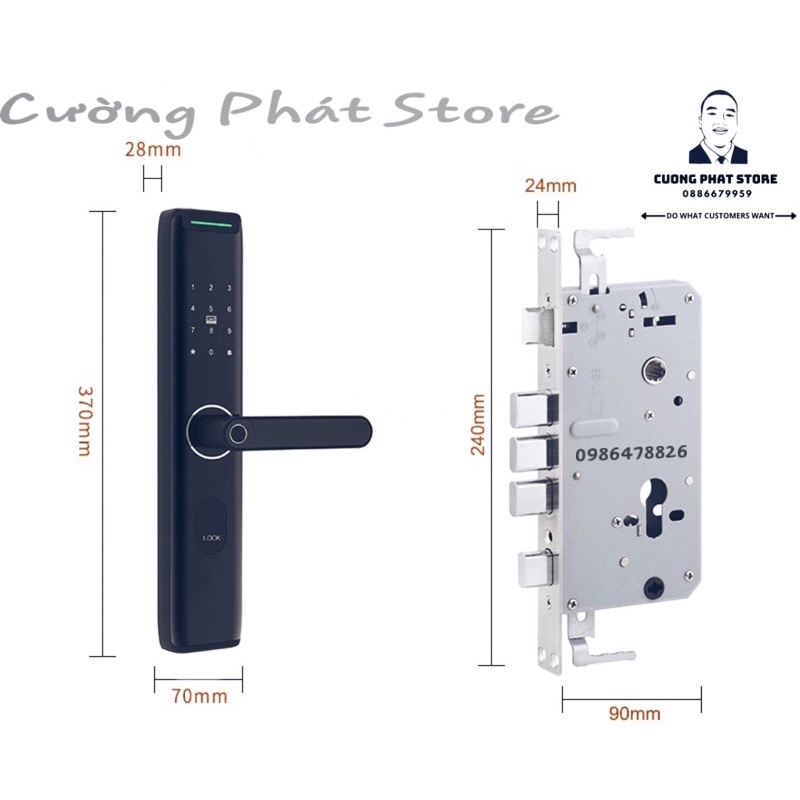 Khoá cửa thông minh vân tay điện tử cửa gỗ Dài 37cm 5 tính năng mở khoá H0009