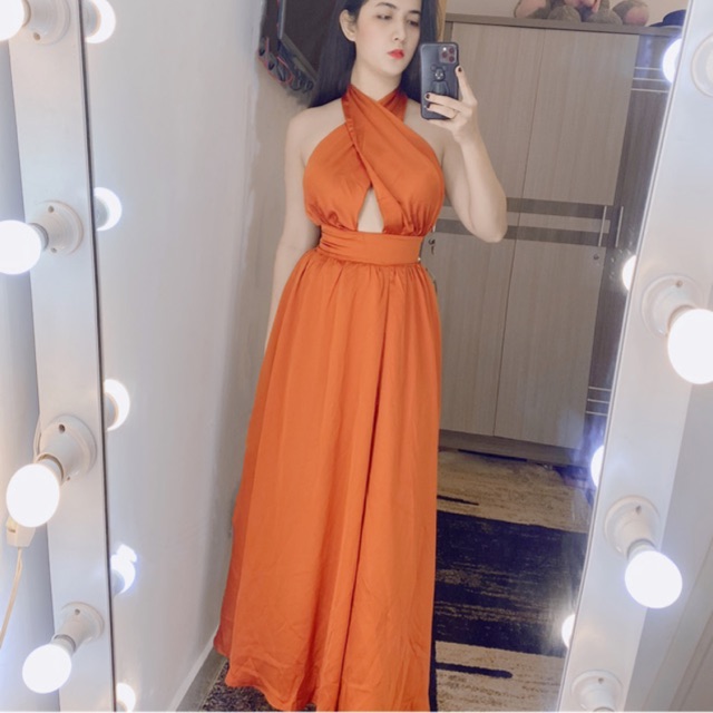 Đầm maxi cột dây chéo