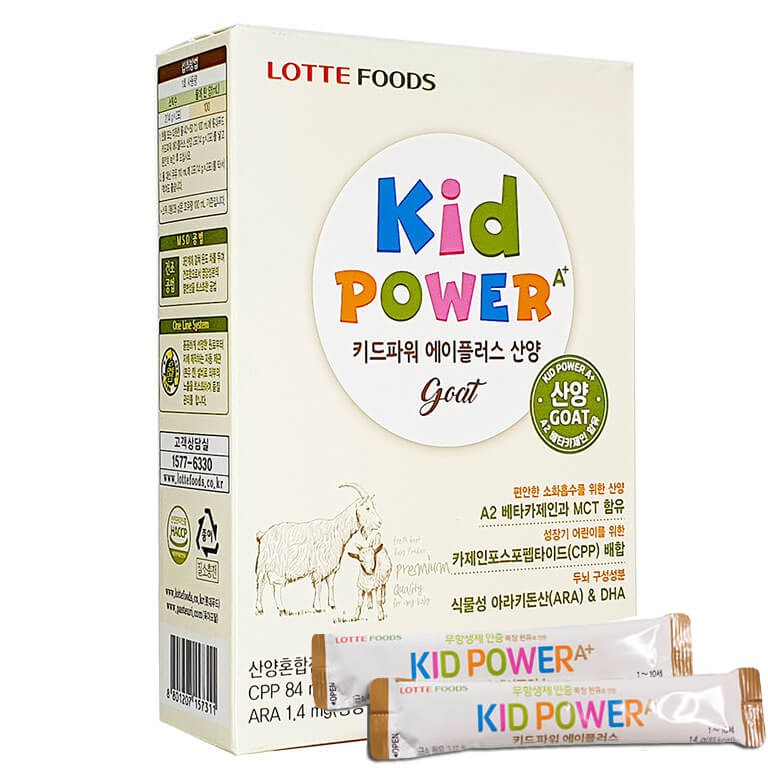 Sữa Tăng Chiều Cao Kid Power A+ Dê, Bò Hộp Giấy Dạng Thanh 10 Gói 140g Hàn Quốc Cho Bé Từ 1-10 Tuổi