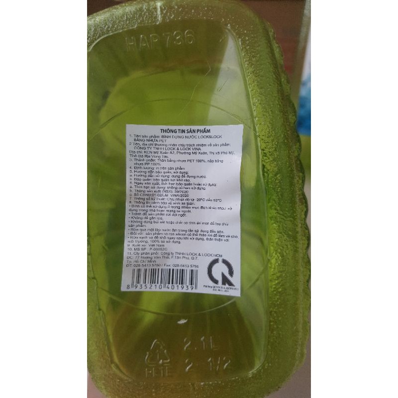Bình nhựa Lock & Lock 2,1 lít