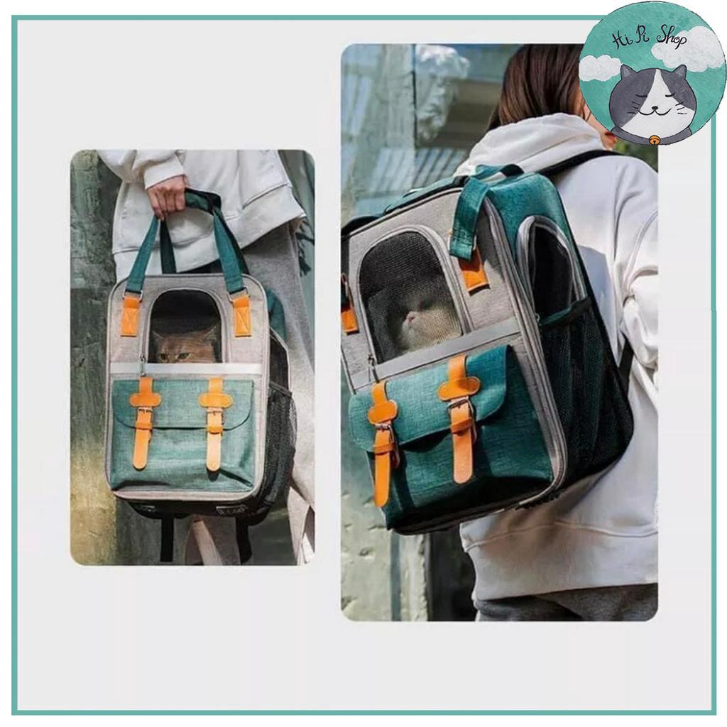 Balo Vận Chuyển Thú Cưng Hàng Thiết Kế Cao Cấp Bằng Vải Dệt Phối Da -Túi Đeo Vai Du Lịch Chuyên Dụng Chở Chó Mèo