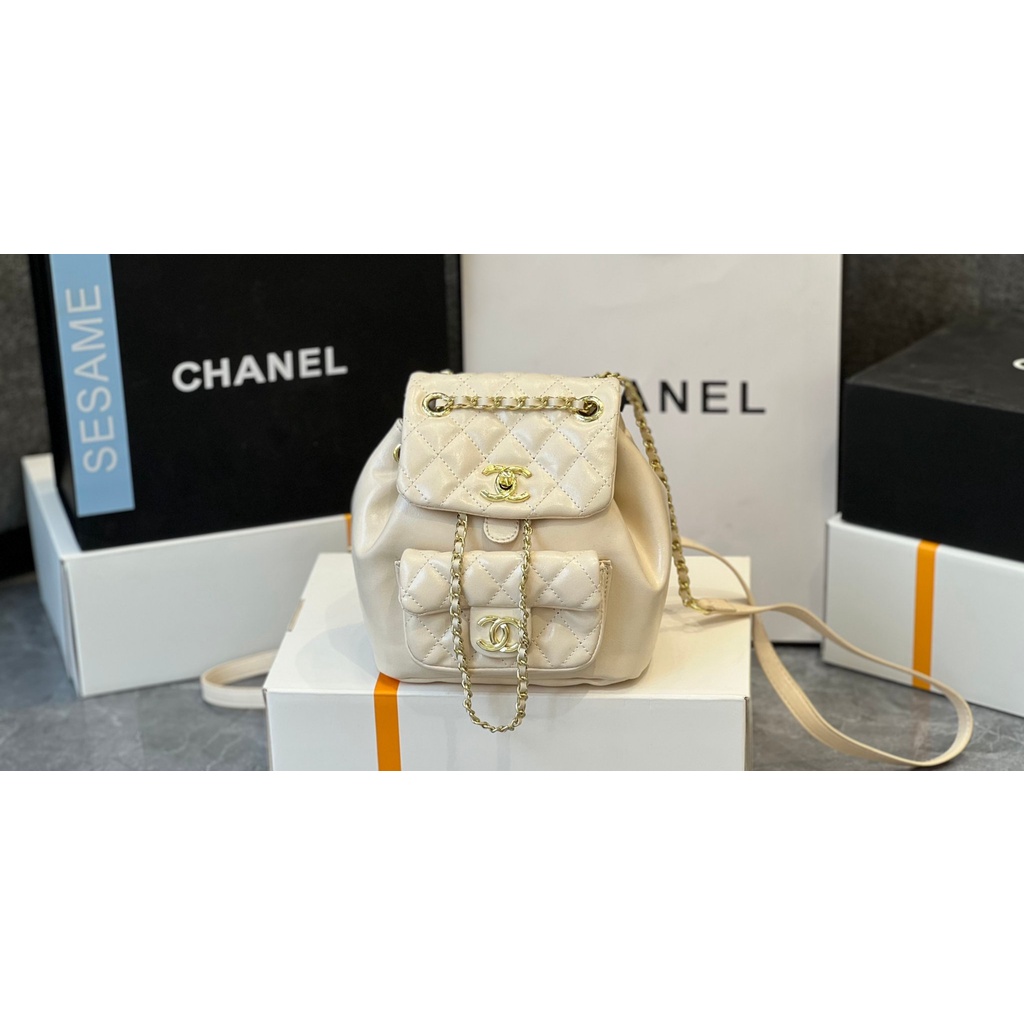 Balo Cha.nel DUMA backpack (2 nắp) TRẮNG KEM