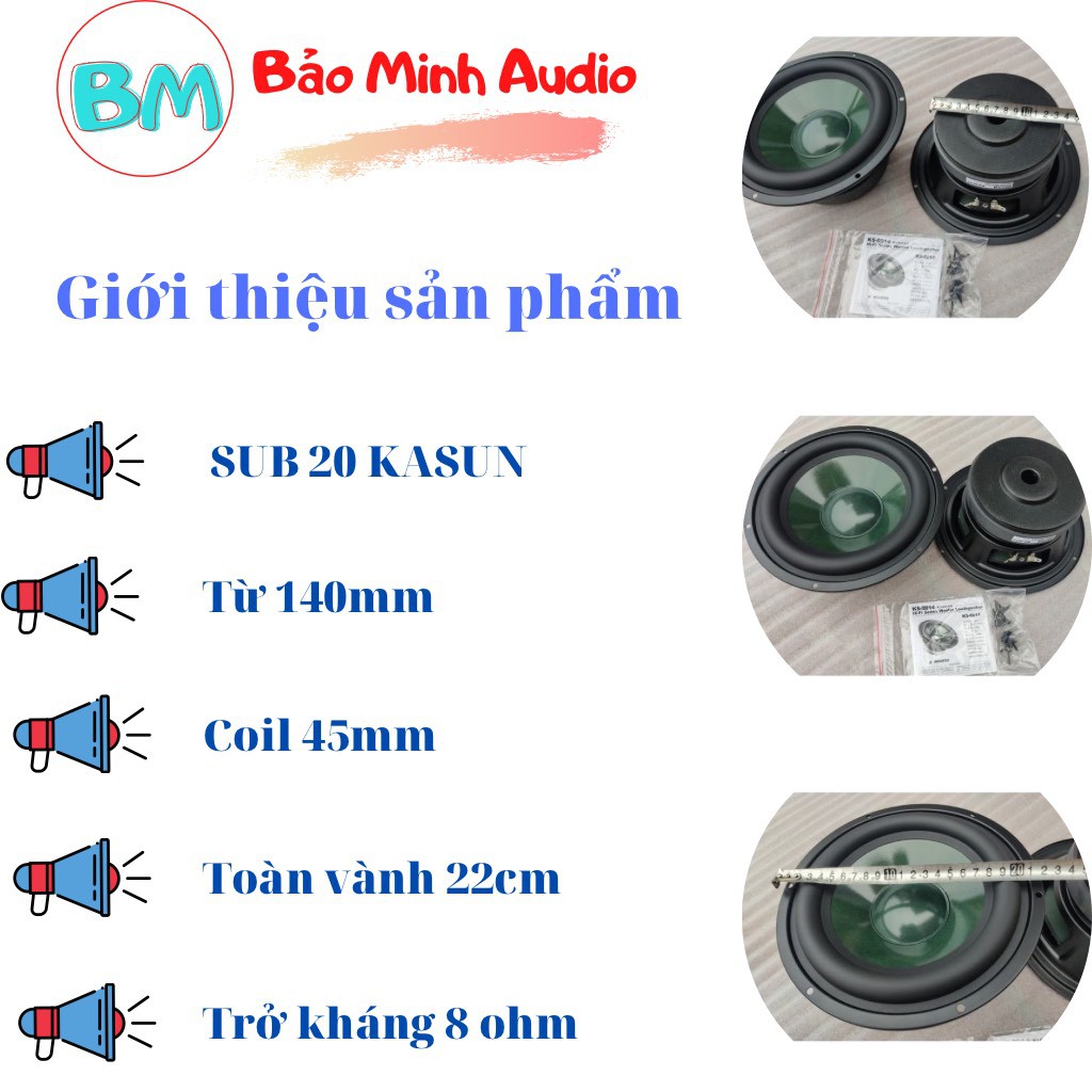 CỦ LOA BASS SUB 20 KASUN NHẬP KHẨU HONGKONG - COIL 45MM TỪ 140 MÀNG XANH CAO CẤP - KS8014