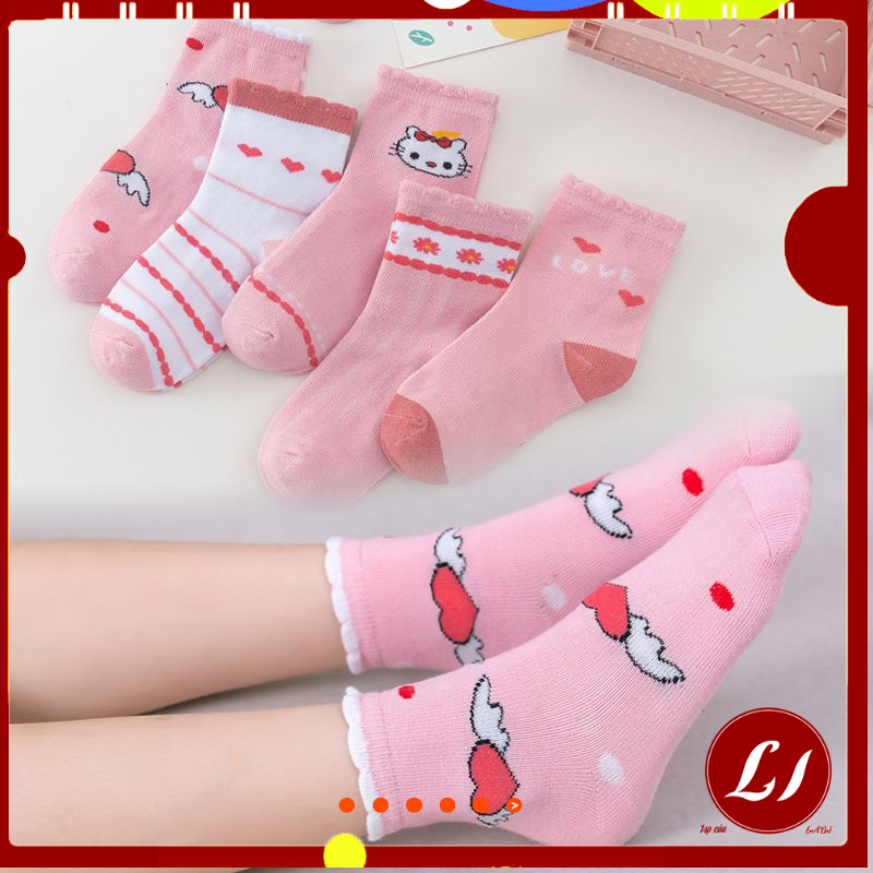 Set TẤT HỒNG cao cổ trái tim mềm, giữ ấm chân cho bé gái 3-8 tuổi