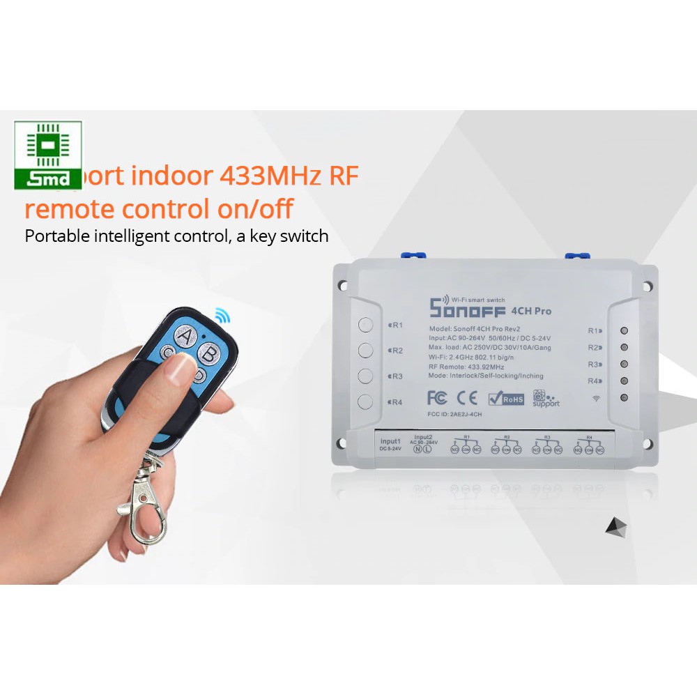 Công tắc thông minh SONOFF 4CH PRO R2/R3 điều khiển từ xa qua WiFi và RF 4 kênh