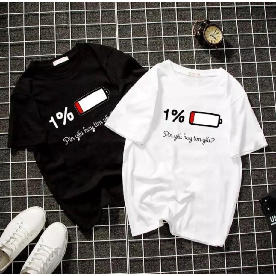 Màu đen - Áo thun nam form rộng in hình * Pin Yếu hay Tim Yếu * độc đẹp, vải dày mịn mát