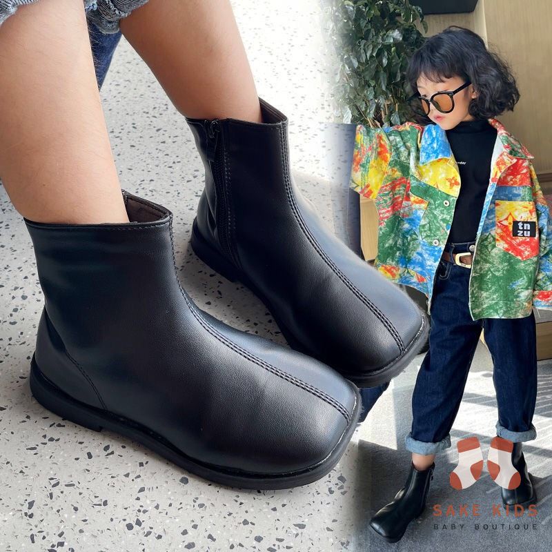 Bốt cao cổ cho bé trai bé gái - Giày bốt chất cực đẹp có khóa kéo mẫu trơn da mềm đế chống trơn trượt cho bé FL610