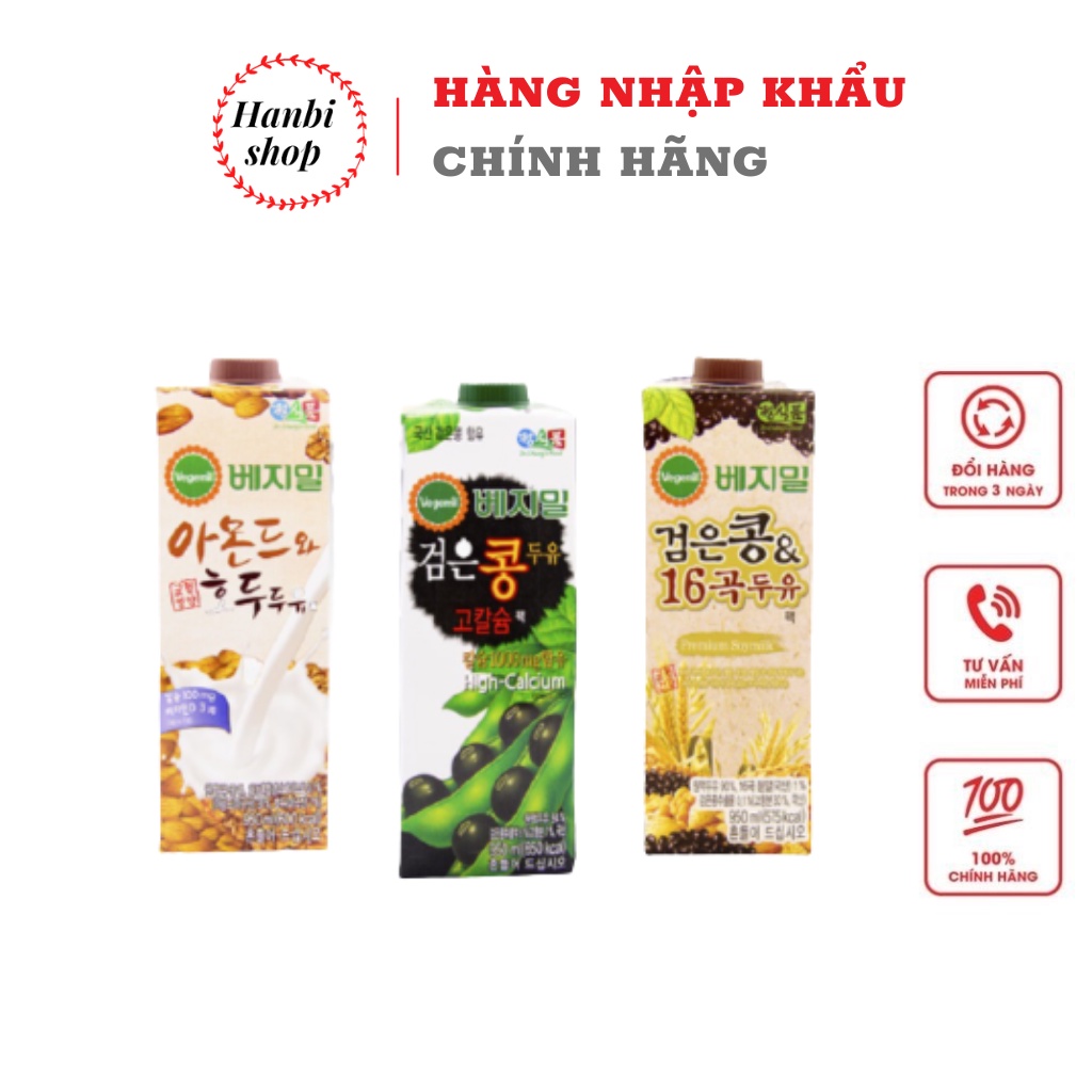 Sữa hạt Vegemil Hàn Quốc 950ML - Sữa thực vật Hàn Quốc với hạt hạnh nhân, óc chó, đậu đen và ngũ cốc DATE 05/2022