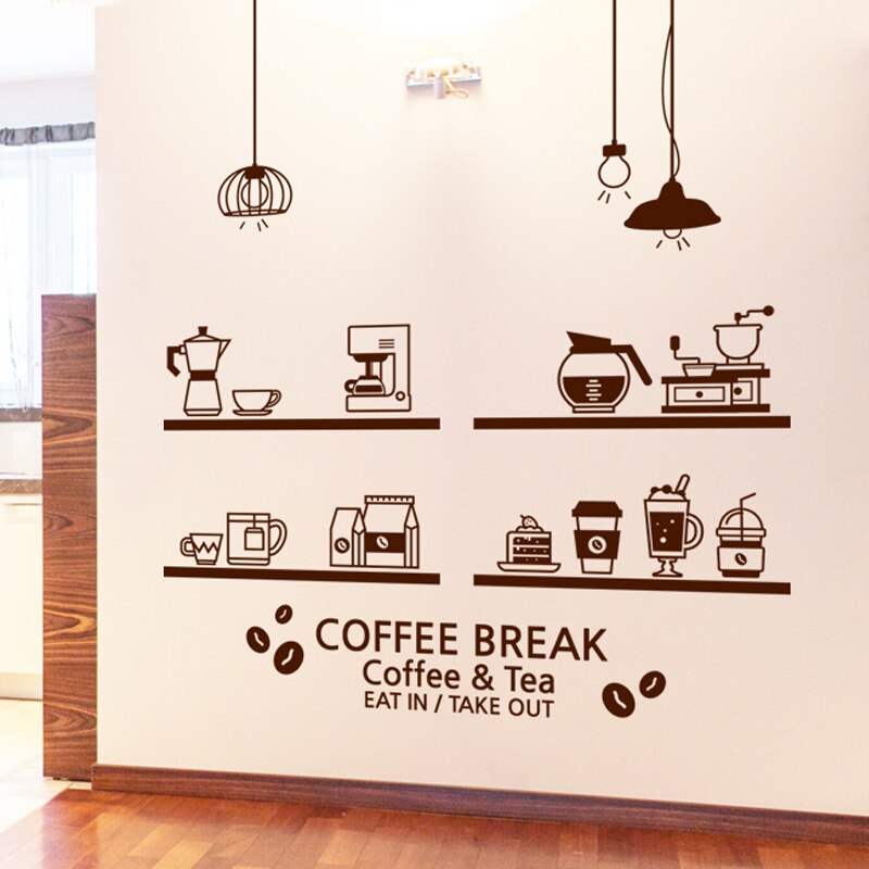 Đề Can Vinyl Nghệ Thuật Dán Tường / Kính Cửa Hàng Cà Phê / Trà Sữa Trang Trí Quán Cà Phê