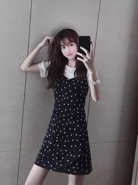 Váy yếm 2 dây đen trắng