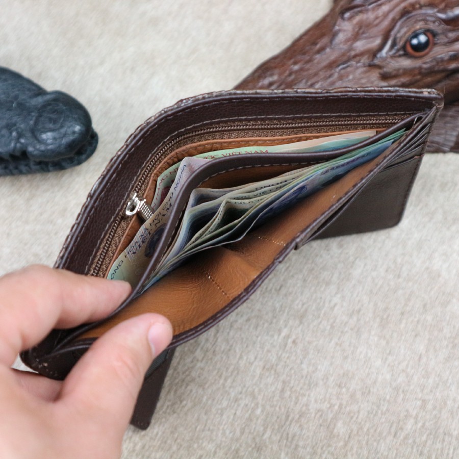 Ví nam đứng cá sấu thật cao cấp Konavis làm từ phần gù đầu cá sấu màu nâu sang chảnh - CB01-02G