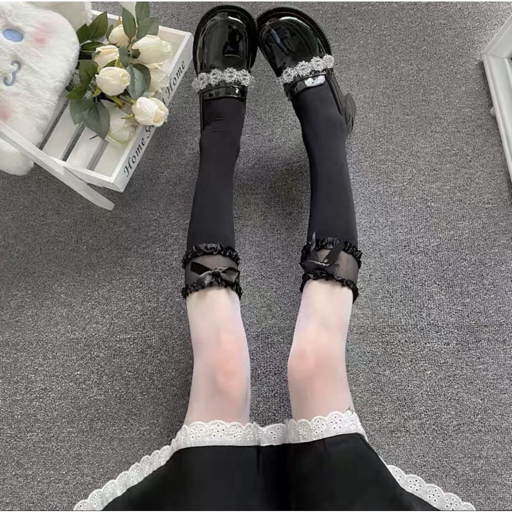 Tất LOLITA ren nơ nữ Đôi vỡ dài dưới gối dễ thương mẫu mới 2022