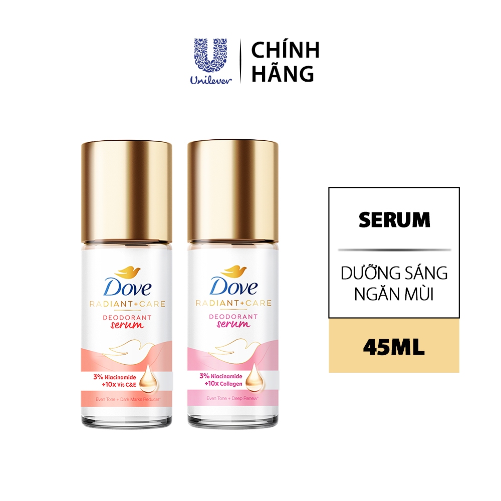 Lăn ngăn mùi dưỡng sáng cao cấp Dove tinh chất serum dành cho nữ với 3% Niacinamide giúp da sáng mịn đều màu 45ml