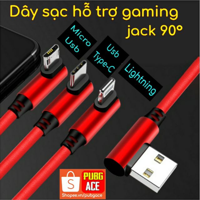 Dây Sạc Chơi Game, LiveStream cast màn hình tốc độ cao, hỗ trợ QuickCharge 3.0 (1 mét)  (Đầu sạc 90 độ)