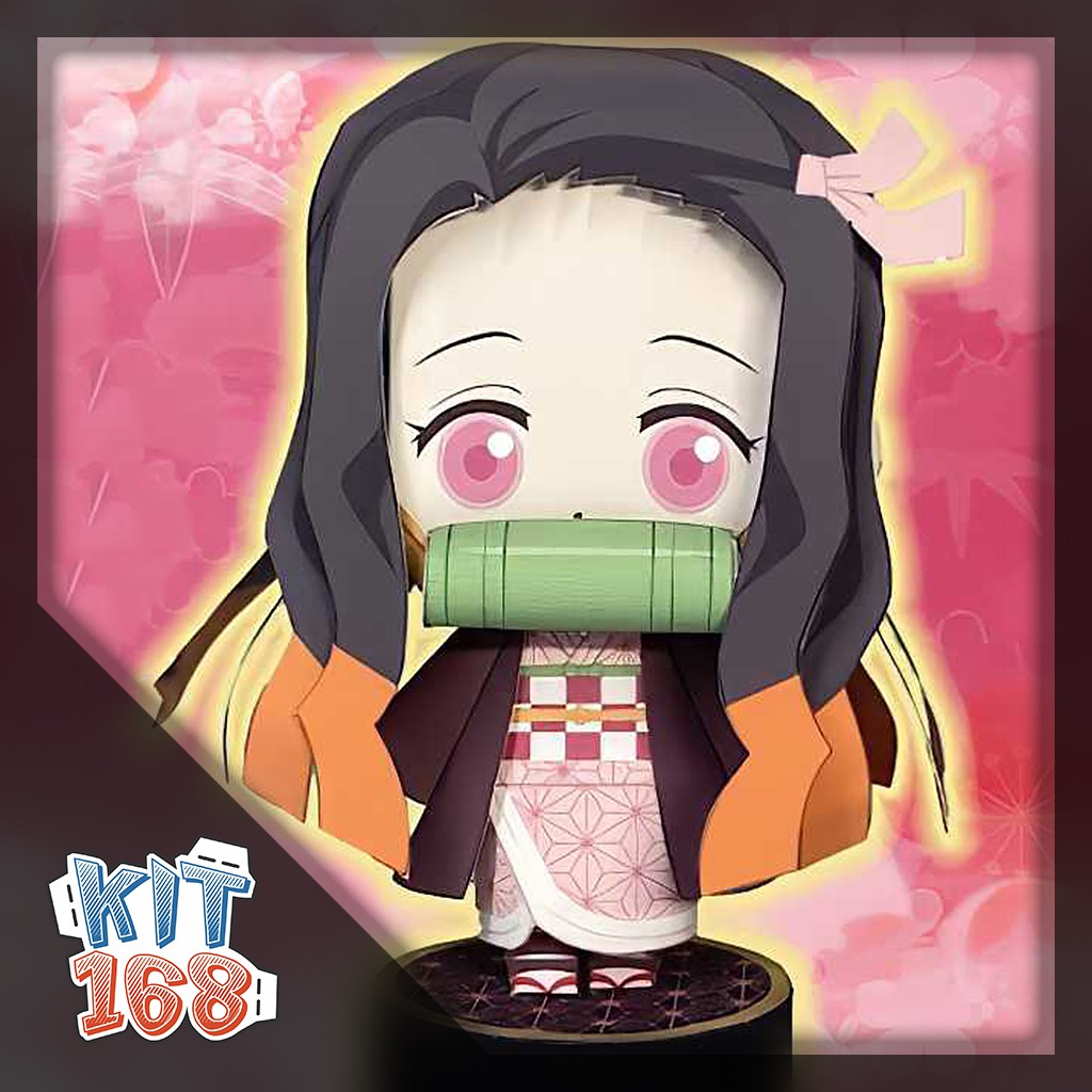 Mô hình giấy Anime Chibi Kamado Nezuko ver 5 – Demon Slayer (Kimetsu No Yaiba) + kit mô hình hộp trang trí