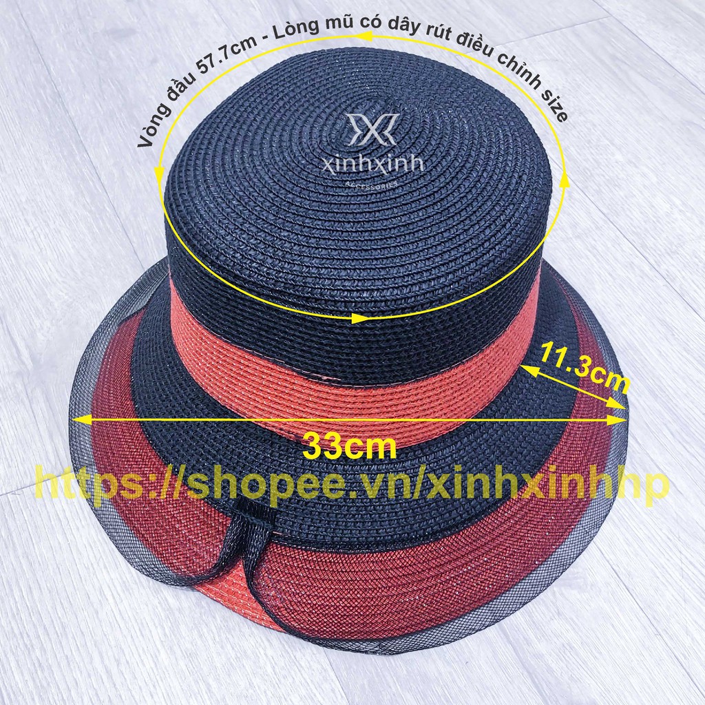 Mũ cói tầng màu vành lưới trẻ trung cao cấp