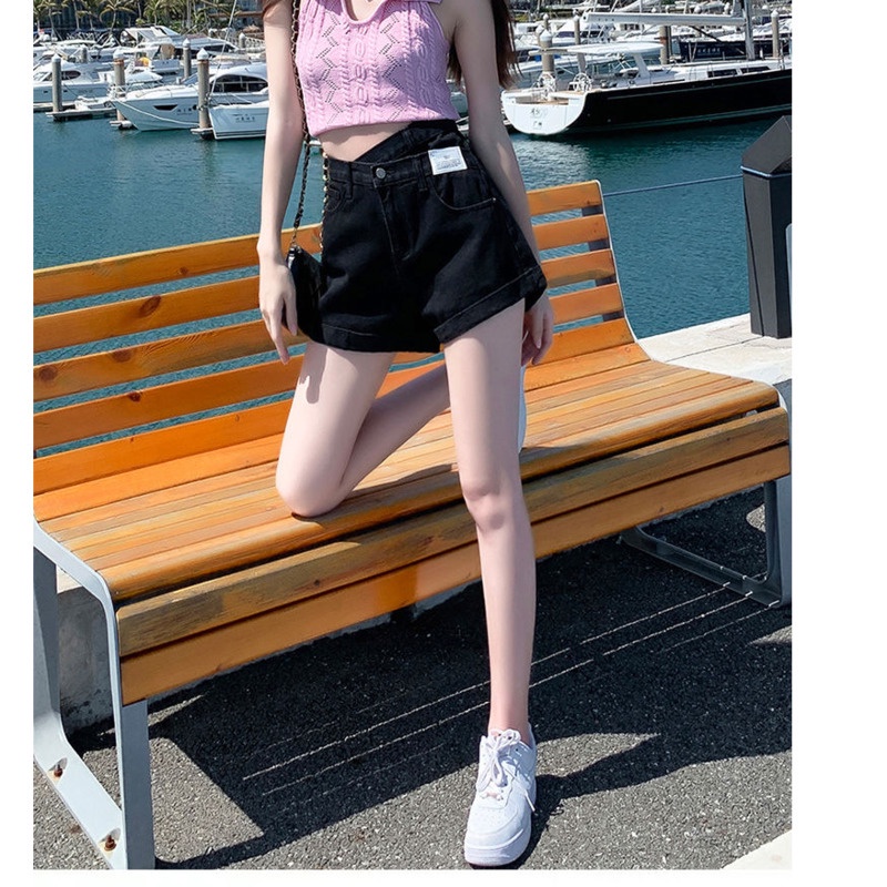 Quần Short Denim Lưng Cao Thời Trang Cá Tính 165841 Quần Short Nữ Dáng Chữ a Phong Cách Hàn Quốc