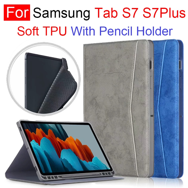 Bao Da Máy Tính Bảng Có Ngăn Đựng Bút Cho Samsung Galaxy Tab S7 S7Plus Sm-T870 T875 Sm-T970 T975 Premium Giá Đỡ