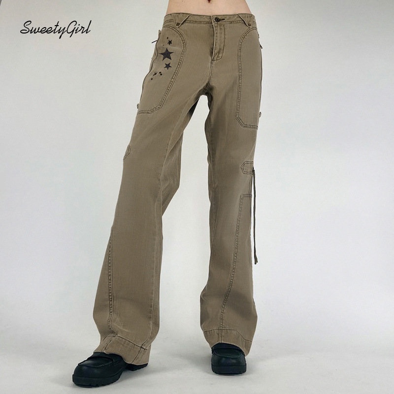 Quần Jean Dài Dáng Ôm Màu Trơn Có Túi Khóa Kéo In Hình Ngôi Sao Thời Trang 2022 Cho Nữ