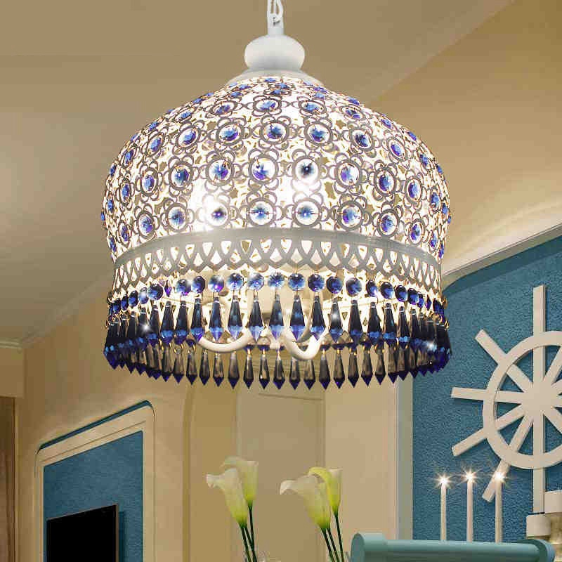 Bohemian địa trung hải màu xanh pha lê trần thả đèn mặt dây chuyền chụp đèn chiếu sáng vật cố định cho phòng nhà hàng quán cà phê trang trí