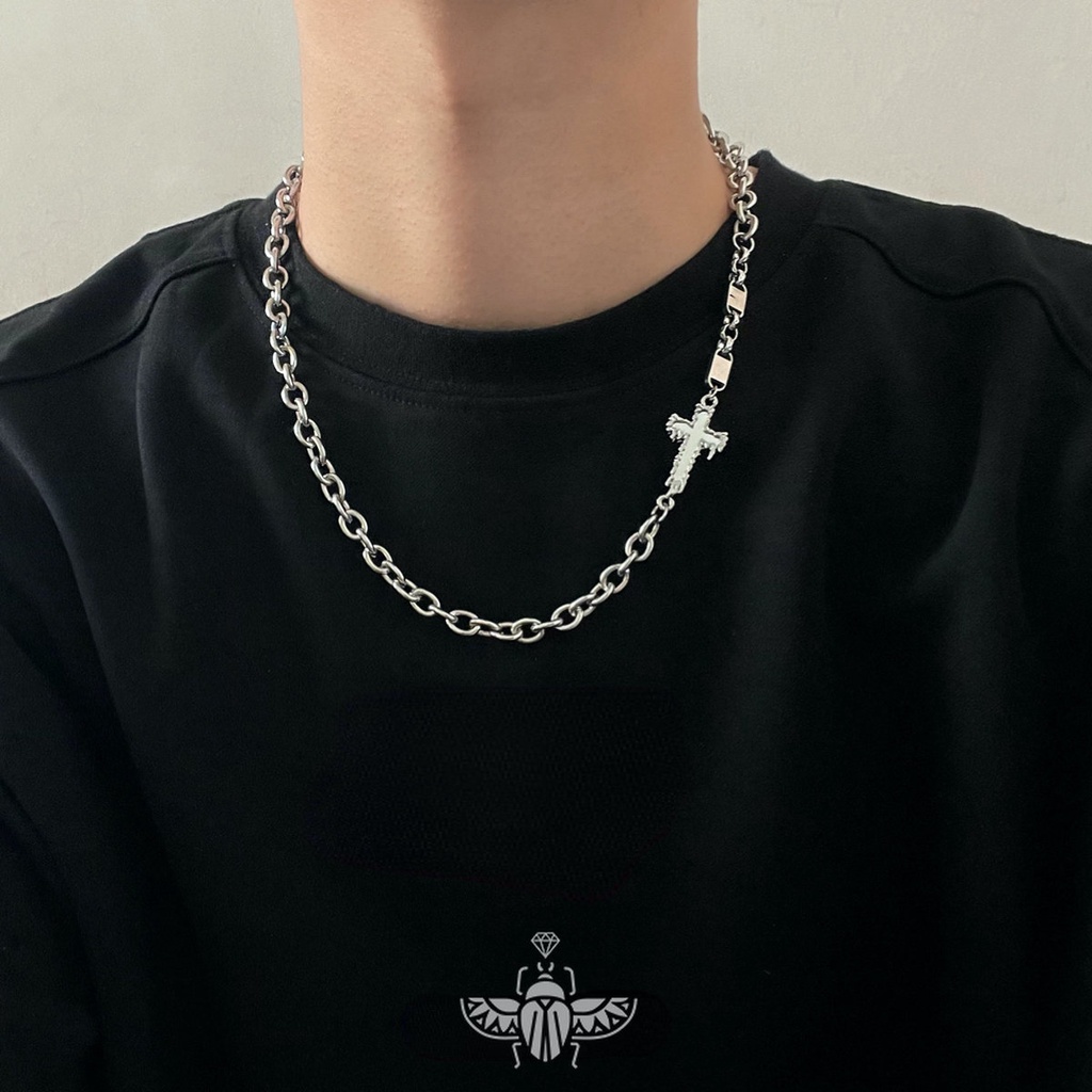 Vòng cổ Thép Titan Mặt Thánh Giá Phong Cách hip hop Cá Tính Cho Nam Và Nữ