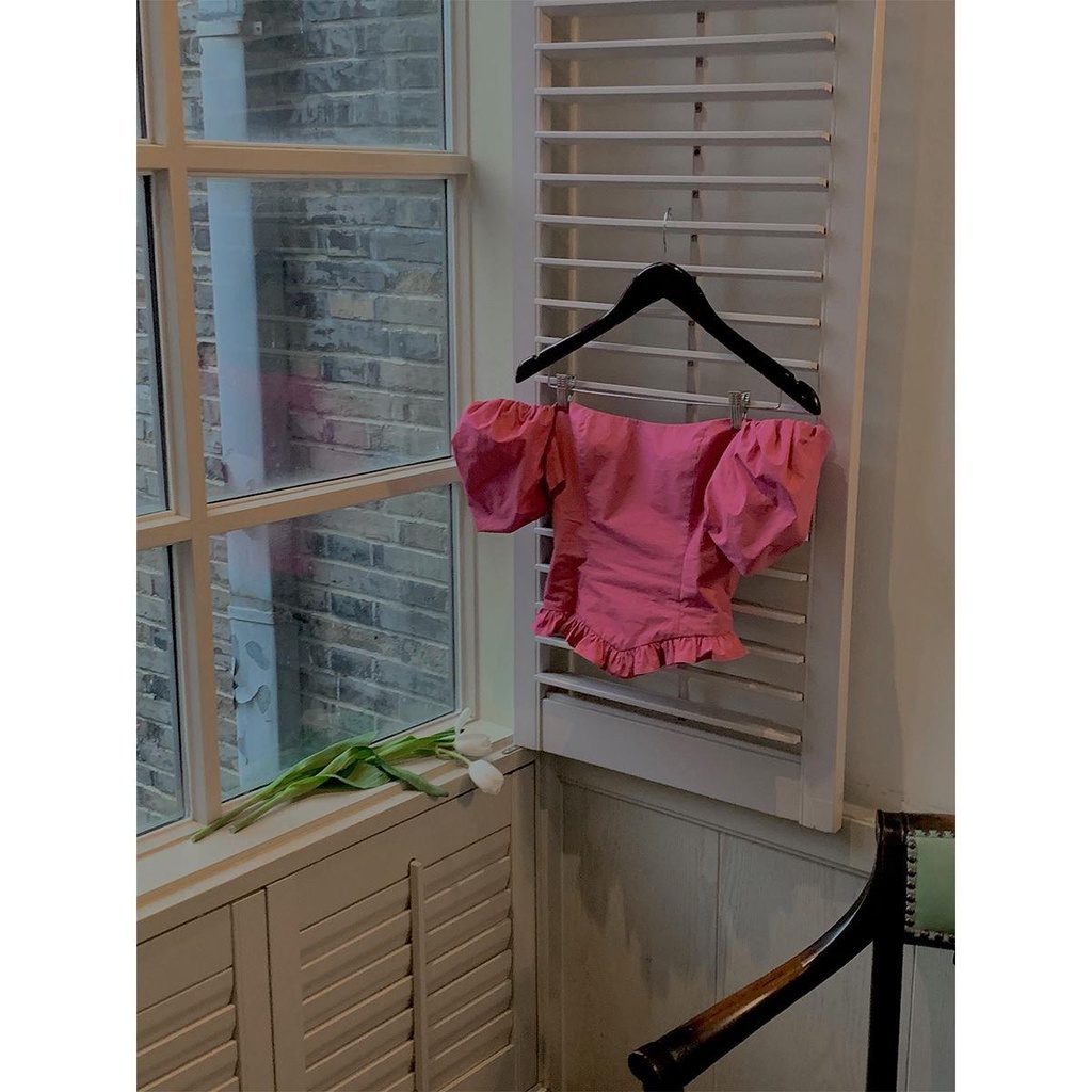 Áo Kiểu Trễ Vai Tay Ngắn Chiết Eo 2022 Thời Trang Mùa Hè Phong Cách Mới Cho Nữ