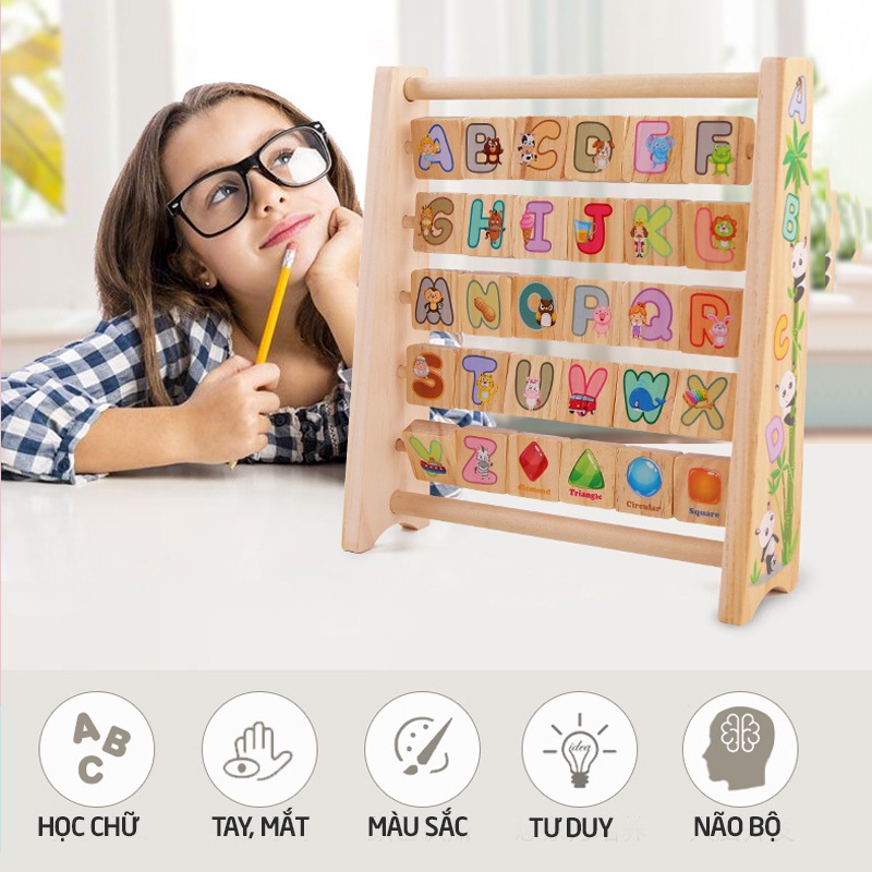 Giá Gỗ Học Tập Cho Bé Bảng Chữ Cái Tiếng Anh Xoay 2 Mặt