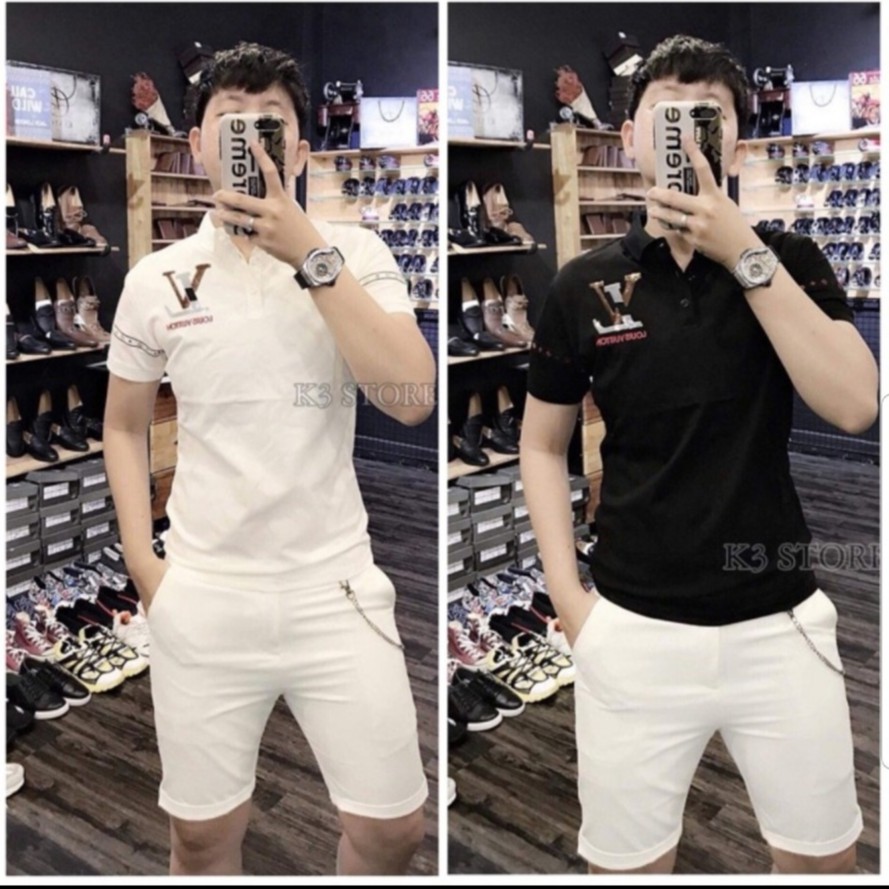 áO Thun Nam Ngán Tay Cổ Trụ Cotton VNXK Logo Phối Chữ VL Ngược Cao Cấp MS 6 fashionteengroup