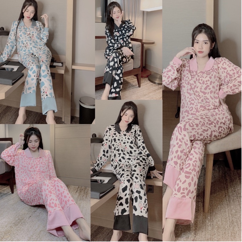 Đồ bộ pijama, Bộ mặc nhà lụa gấm cao cấp mềm mịn, mát mẻ, dài tay đa dạng màu sắc