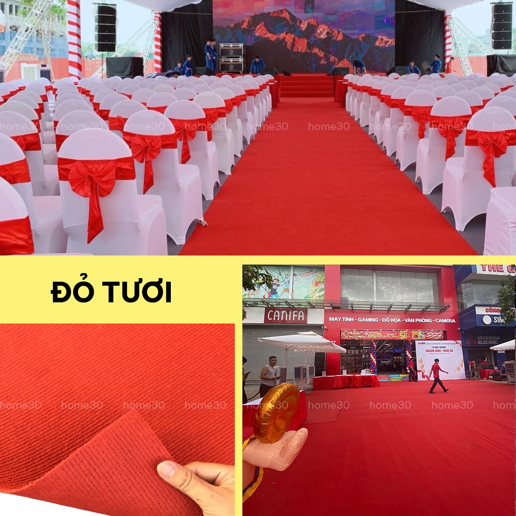 Thảm nỉ đỏ trải sàn sự kiện hội nghị giá rẻ dạng cuộn dày 3mm lót sân khấu cầu thang lối đi