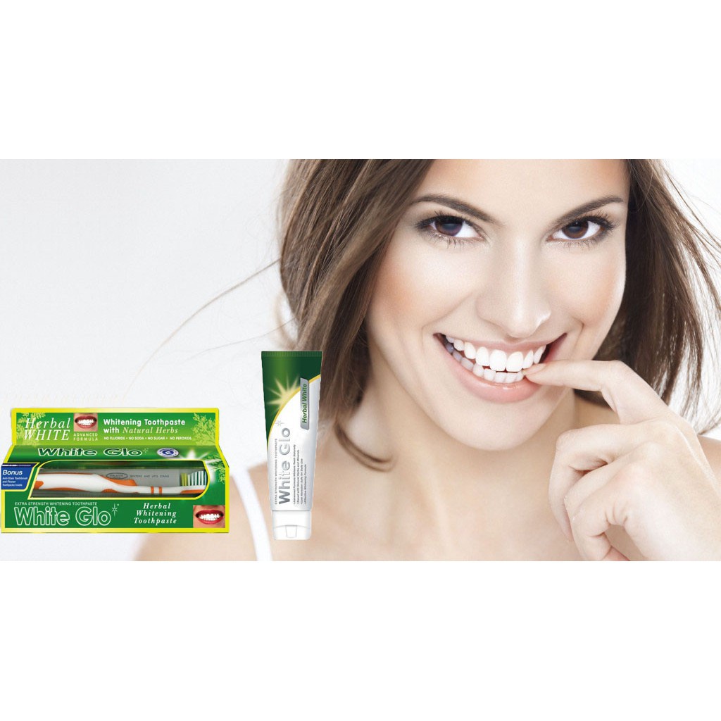 Kem Đánh Răng White Glo Natural Herbs 100ml (Xanh Lá) Thảo Mộc Thiên Nhiên