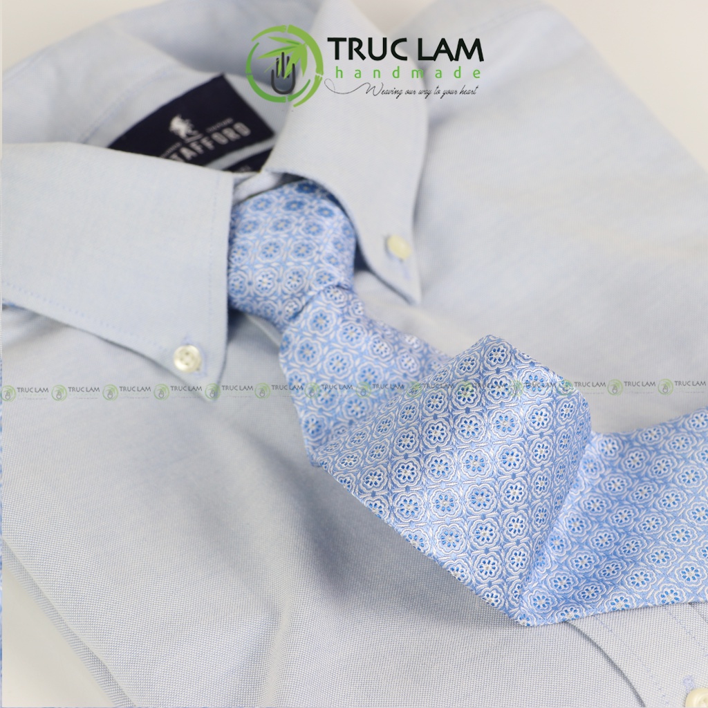 Cà Vạt Lụa 8cm Cho Nam Cao Cấp Họa Tiết Sang Trọng Hoa Vuông MS13 - Trúc Lâm Handmade