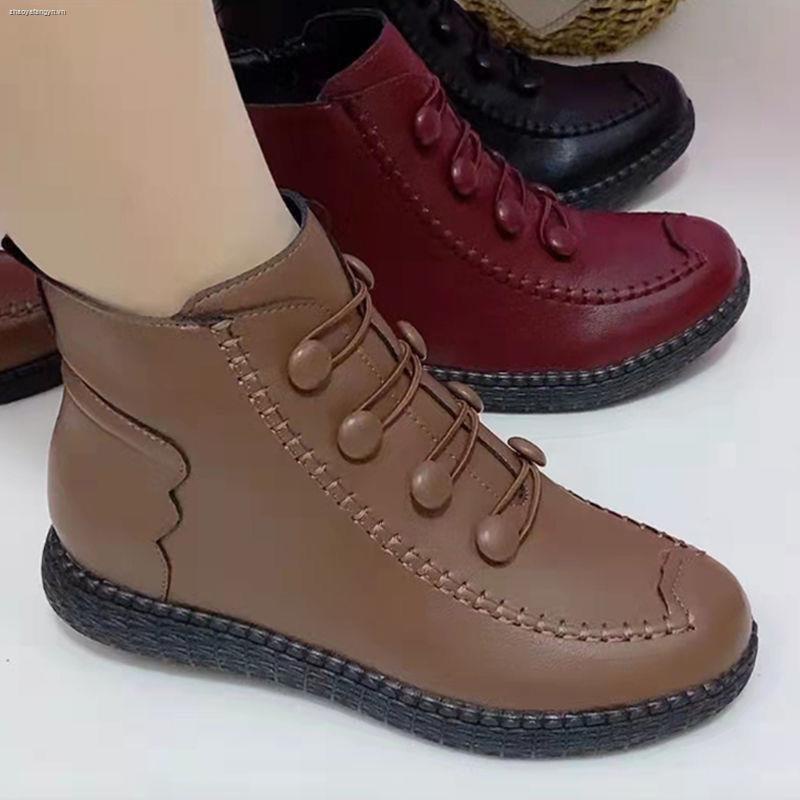 Giày boot cổ thấp bằng cotton lót lông cừu dày phong cách mùa đông thời trang cho nữ