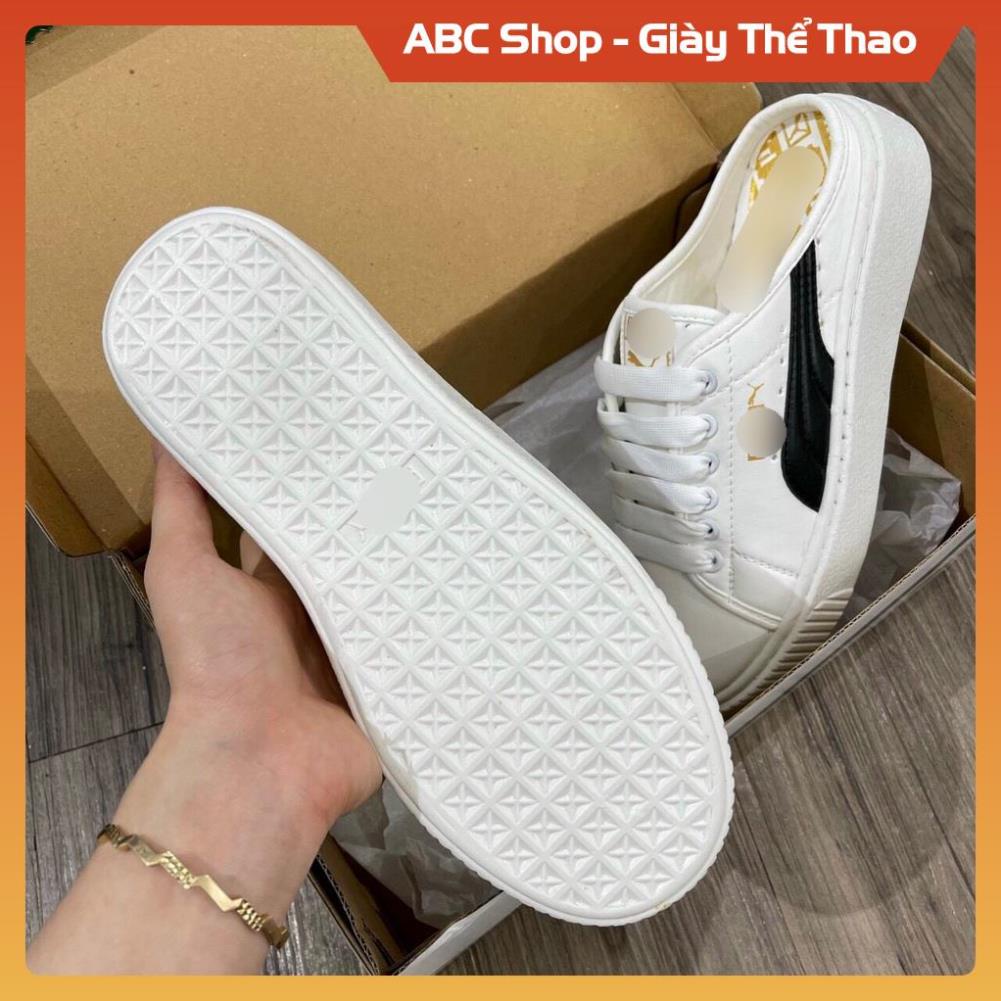Hàng loại A - FreeShip] Giầy P,uma trắng viền đen đặp gót siêu xnh, Giày Sneaker Pum.a Nữ Trắng đạp gót full hộp