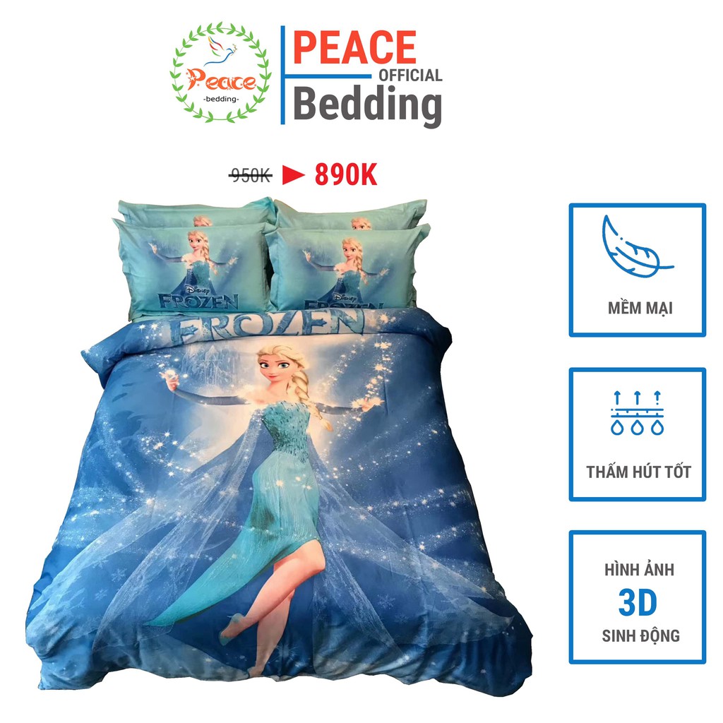 Bộ Vỏ Chăn Ga Giường Và Vỏ Gối Mẫu Elsa Frozen Chất Liệu Cotton 100% Mềm Mịn Thấm Hút Tốt Hình Ảnh 3D Sinh Động 1m2...2m