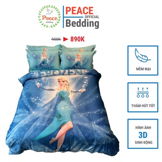 Bộ Vỏ Chăn Ga Giường Và Vỏ Gối Mẫu Elsa Frozen Chất Liệu Cotton 100% Mềm Mịn Thấm Hút Tốt Hình Ảnh 3D Sinh Động 1m2...2m
