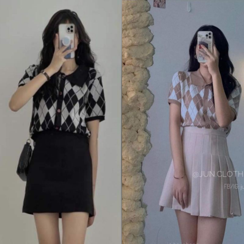 (Ảnh thật/Sẵn) Áo Polo nữ Croptop họa tiết quả trám siêu xinh Áo Polo nữ