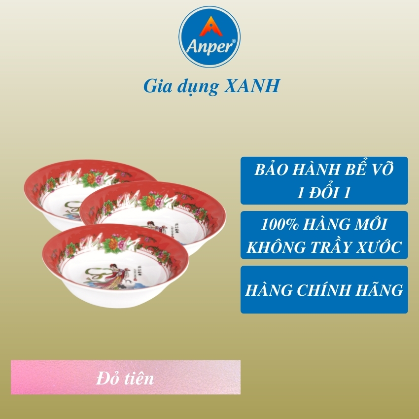 Bộ 3 Bát Tô Bèo Size 8 (20.4cm) Anper Nhựa Kiểu Nhật Hàn Cứng Cao Cấp An Toàn Sang Trọng, Dùng Gia Đình Và Nhà Hàng