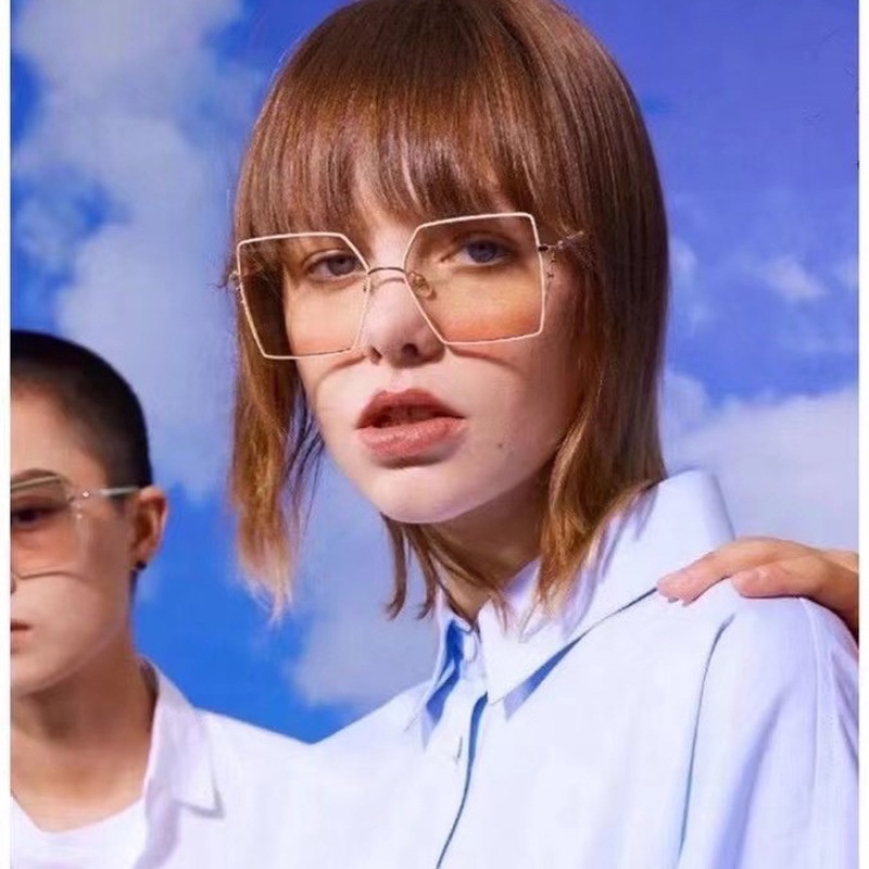 (AIMURUSI) COD Kính Râm Gọng Vuông Kim Loại Thời Trang Đường Phố Retro Phù Hợp Với Mọi Phong Cách Ins Dành Cho Bạn Nữ