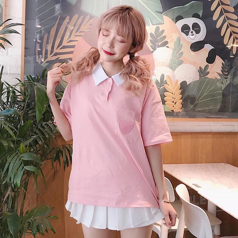 Aó croptop hình tim có cổ siêu dễ thương