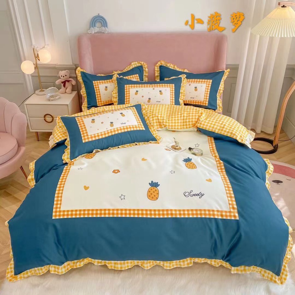 Bộ chăn ga gối cotton 4 món bèo siêu xinh, chất cotton dầy dặn thoáng, miễn phí may ga giường | BigBuy360 - bigbuy360.vn