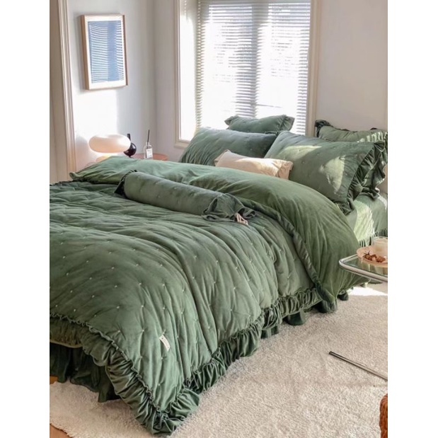 BỘ CHĂN GA GỐI  NỈ NHUNG CAO CẤP GA PHỦ 5 MÓN PHONG CÁCH HÀN QUỐC