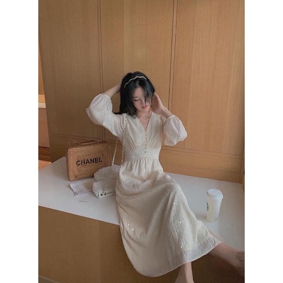 Đầm Tiểu Thư Cổ V Hai Lớp