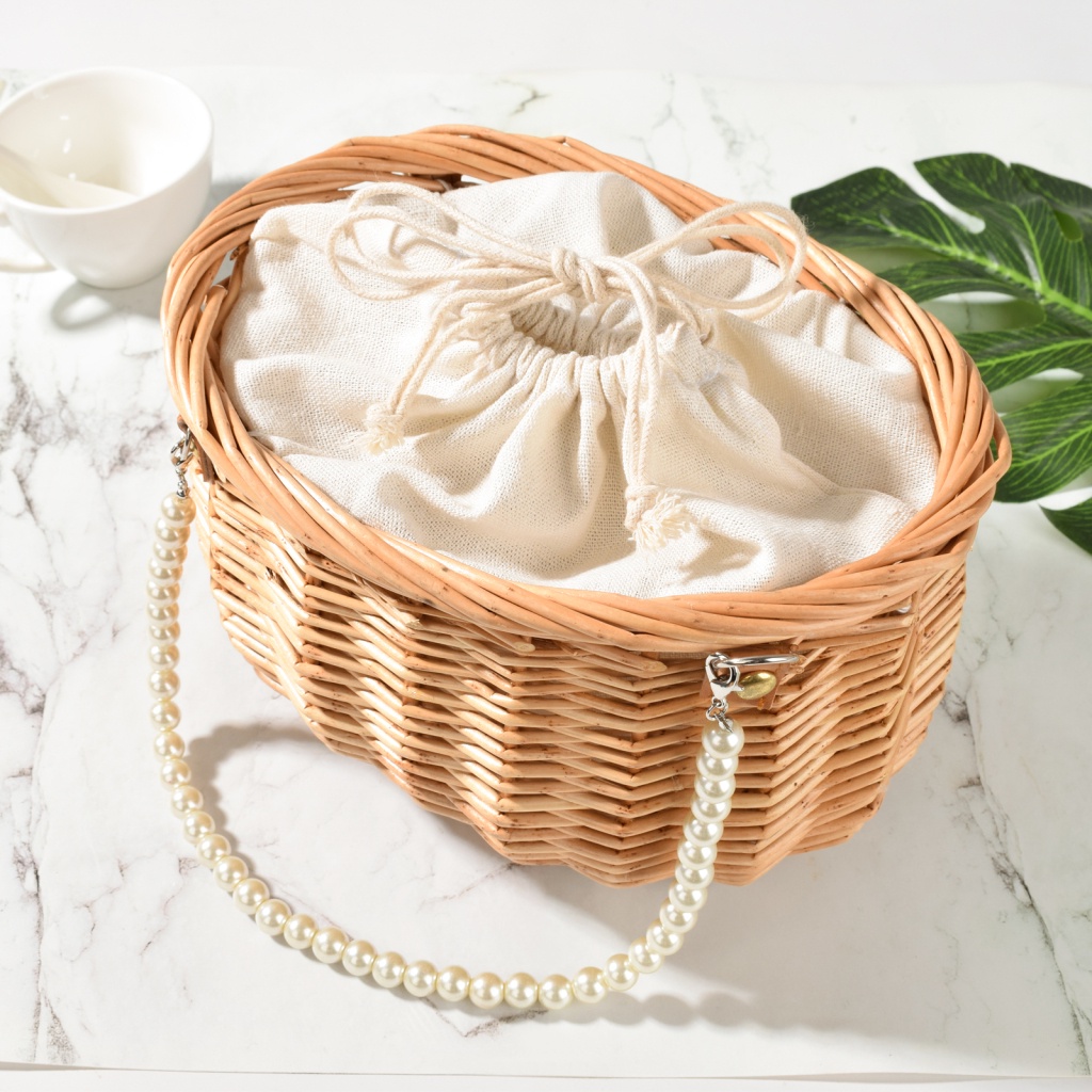 Lều Cắm Trại / Dã Ngoại Chất Lượng Cao Giỏ Mua Sắm Bằng Rơm Tổ Chức Thực Phẩm Màu Đỏ Rượu Sâm Panh Phong Cách Mới